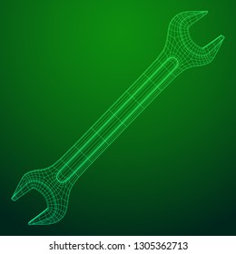 Wrench. Spanner repair tool. Mechanic or engineer instruments. Support service wireframe low poly mesh vector illustration