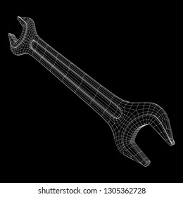 Wrench. Spanner repair tool. Mechanic or engineer instruments. Support service wireframe low poly mesh vector illustration