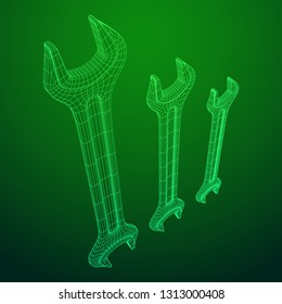 Wrench. Spanner repair tool. Mechanic or engineer instruments. Support service wireframe low poly mesh vector illustration