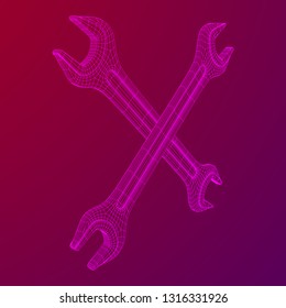 Wrench. Spanner repair tool. Mechanic or engineer instruments. Support service wireframe low poly mesh vector illustration
