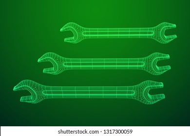 Wrench. Spanner repair tool. Mechanic or engineer instruments. Support service wireframe low poly mesh vector illustration