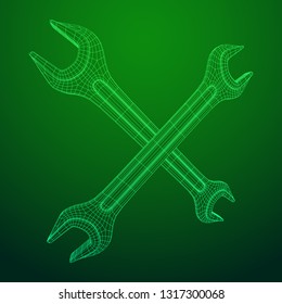 Wrench. Spanner repair tool. Mechanic or engineer instruments. Support service wireframe low poly mesh vector illustration