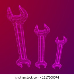 Wrench. Spanner repair tool. Mechanic or engineer instruments. Support service wireframe low poly mesh vector illustration