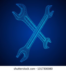 Wrench. Spanner repair tool. Mechanic or engineer instruments. Support service wireframe low poly mesh vector illustration
