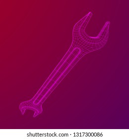 Wrench. Spanner repair tool. Mechanic or engineer instruments. Support service wireframe low poly mesh vector illustration