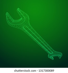Wrench. Spanner repair tool. Mechanic or engineer instruments. Support service wireframe low poly mesh vector illustration