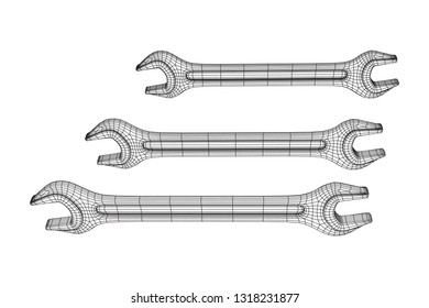 Wrench. Spanner repair tool. Mechanic or engineer instruments. Support service wireframe low poly mesh vector illustration