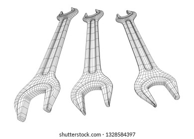 Wrench. Spanner repair tool. Mechanic or engineer instruments. Support service wireframe low poly mesh vector illustration