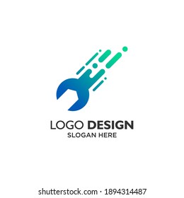 Wrench and speed line for service and automotive logo design