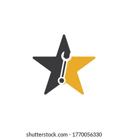 wrench star shape concept logo design template vector. Wrench repair logo icon with swoosh graphic element