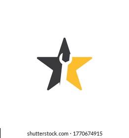 wrench star shape concept logo design template vector. Wrench repair logo icon with swoosh graphic element