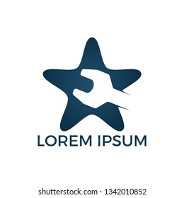 Wrench star shape technical repair service logo design. Repair tools icon simple sign.