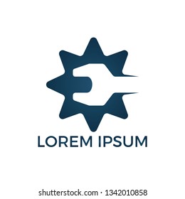 Wrench star shape technical repair service logo design. Repair tools icon simple sign.