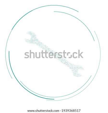 The wrench symbol filled with teal dots. Pointillism style. Vector illustration on white background