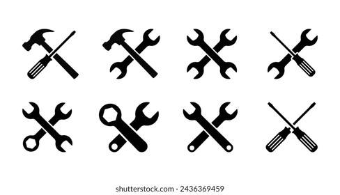 Wrench symbols, crossed wrenches vector illustration, spanner icons