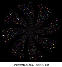 Wrench Symbols fireworks swirl rotation. Vector illustration style is flat bright multicolored iconic symbols on a black background. Object flower done from random design elements.