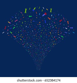 Wrench Symbols salute stream. Vector illustration style is flat bright multicolored iconic symbols on a blue background. Object fireworks fountain combined from random icons.