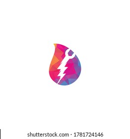 Wrench thunder drop shape concept logo design. Flash Repair Logo Template Design Vector