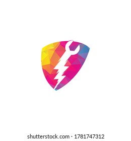 Diseño del logotipo del concepto de la forma del protector de truenos. Vector de diseño de plantillas de logotipo de reparación de Flash
