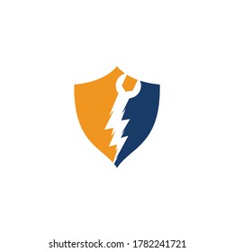 Wrench thunder shield shape concept logo design. Flash Repair Logo Template Design Vector