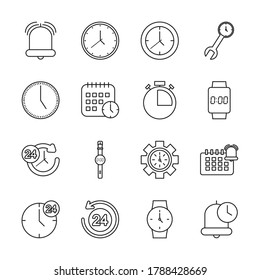 wrench and time icon set over white background, line style, vector illustration