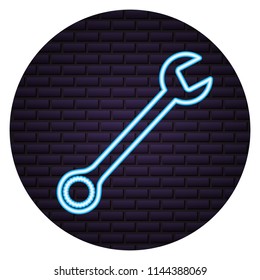 wrench tool brick wall neon design