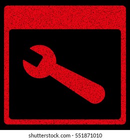Wrench Tool Calendar Page grainy textured icon for overlay watermark stamps. Flat symbol with scratched texture. Dotted vector red ink rubber seal stamp with grunge design on a black background.