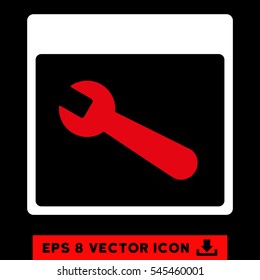 Wrench Tool Calendar Page icon. Vector EPS illustration style is flat iconic bicolor symbol, red and white colors.