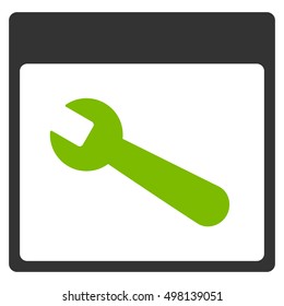 Wrench Tool Calendar Page vector pictograph. Style is flat graphic bicolor symbol, eco green and gray colors, white background.