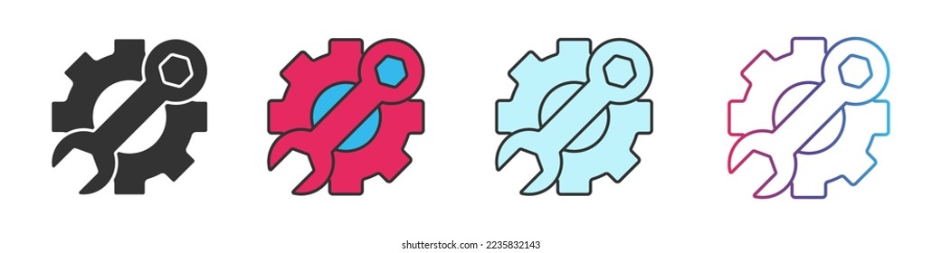 Wrench tool different style icons set. Outline and filled vector sign.