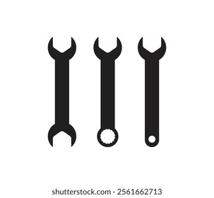 Wrench tool in different type icons Isolated on white background