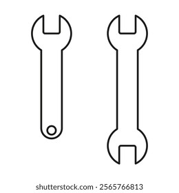 Wrench tool icon. Black outline vector. Simple repair symbol. Industrial equipment shape.