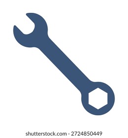 Wrench tool icon blue flat vector design spanner repair symbol mechanic hardware fix maintenance graphic element sign