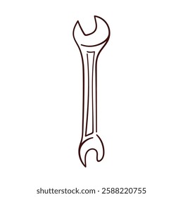 Wrench tool icon in line art style. Hand drawn design for hardware store isolated on a white background.