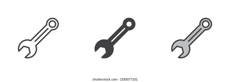 Wrench tool icon. Line, glyph and filled outline colorful version, spanner outline and filled vector sign. Symbol, logo illustration. Different style icons set. Vector graphics