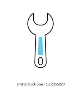 icono de la herramienta llave en fondo blanco, estilo de media línea, ilustración vectorial