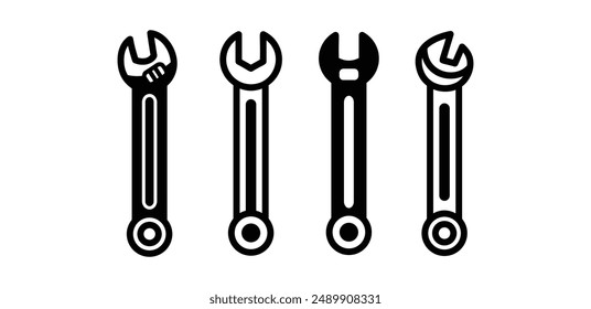 wrench tool icon vector design black white color simple illustration collection set isolated