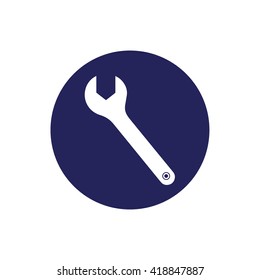 Wrench tool icon vector illustration. Blue circle. Blue button