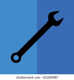 Wrench tool icon vector illustration. Blue background