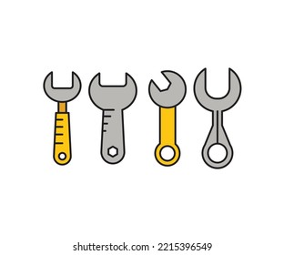 iconos de herramientas llave inglesa conjunto de ilustraciones vectoriales