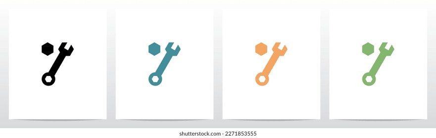 Diseño del logotipo de la letra de la herramienta Wrench