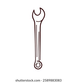 Wrench tool logo in line art style. Repair and maintenance service symbol for construction business isolated on a white background.