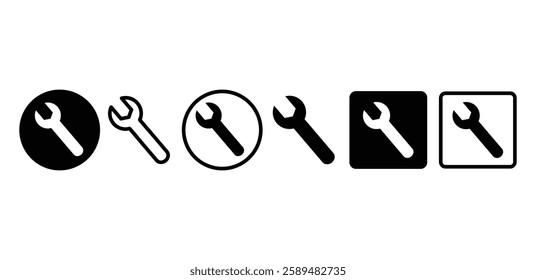 wrench tool maintenance setting icon symbol sign vector design black white color illustration sets