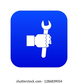 Wrench tool in man hand icon digital blue for any design isolated on white vector illustration