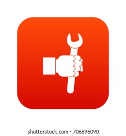 Wrench tool in man hand icon digital red for any design isolated on white vector illustration