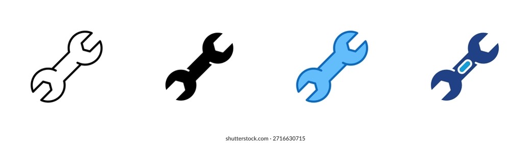Wrench Tool Multiple Style Icon Design Vector - Simple wrench illustration symbolizing repair, maintenance, or mechanical work