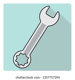 Wrench tool repair construction icon vector illustrator isolated on blue background.