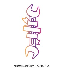 wrench tool with ribbon around and gradient color silhouette from purple to red vector illustration