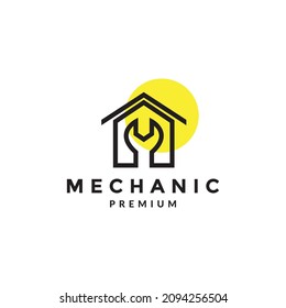 wrench tool service with home line logo icon vector graphic design illustration idea
