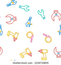 wrench tool spanner repair vector seamless pattern thin line illustration